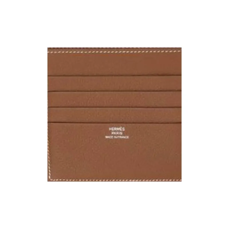 HERMES Epsom Leather Card Holder Wallet Unisex 37 Gold Gold Brown-3