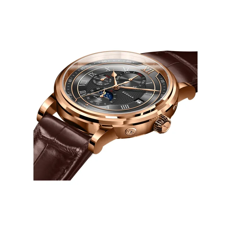 BORMAN Automatic Mechanical Movement Genuine Leather Strap Watch Men's Watches White Dial-1