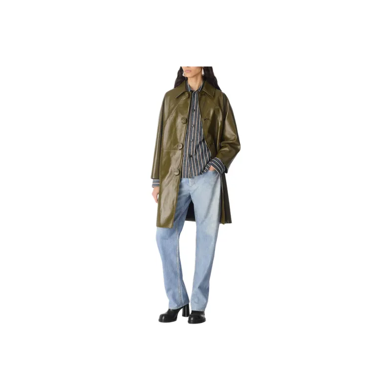 Bottega Veneta Leather Jacket Women's Olive Green-0