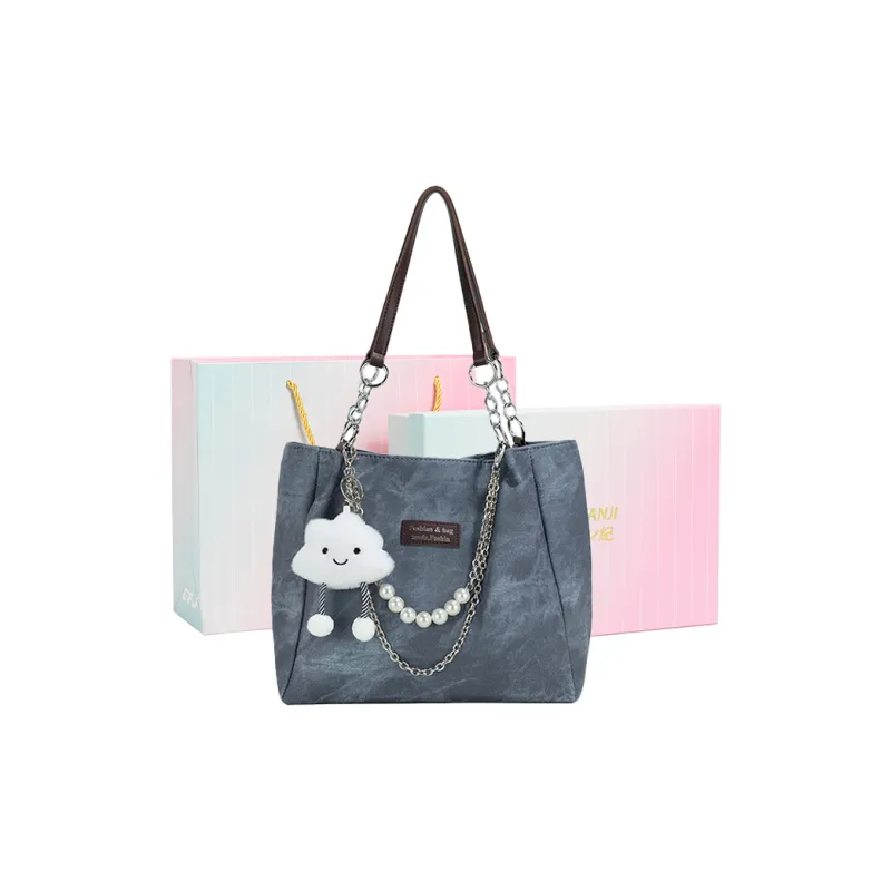SHORT HAIR GIRL PU Shoulder Bag Tote Women's Blue/Yellow/Black-5