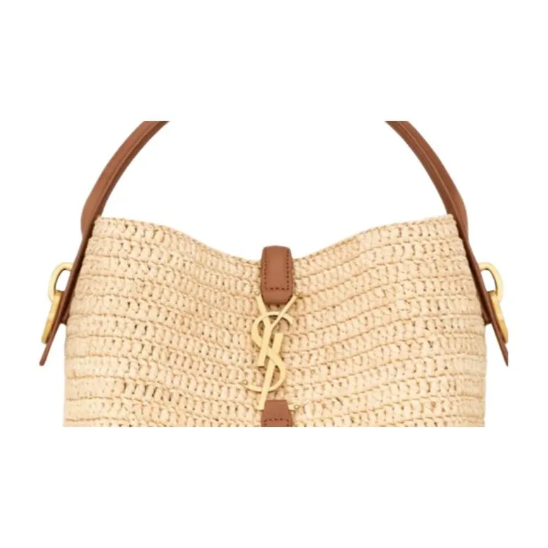 SAINT LAURENT Leather Bucket Bag, Shoulder Bag, Crossbody Bag, Handbag Trumpets Women's Natural & Brick Red-5