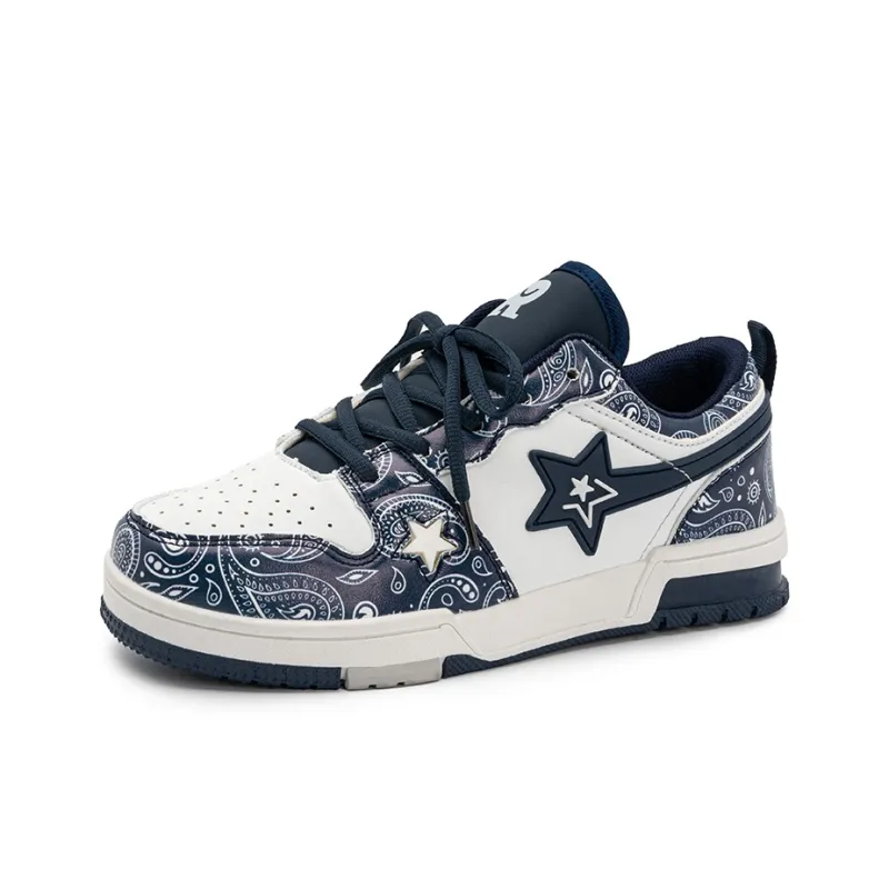 BEIER Stars Collection Durable Lightweight And Breathable Low Top Skateboard Shoes Unisex Black White-38