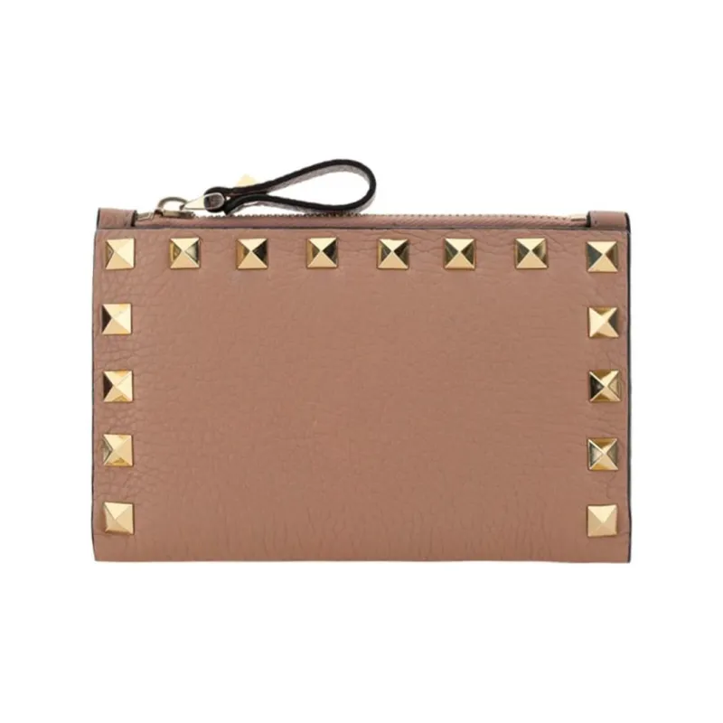 Valentino GARAVANIRockstud Calfskin Card Holder Card Holder Women's Dusty Pink-0