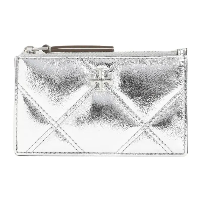 TORY BURCH Kira Leather Card Holder Women's Silver-2