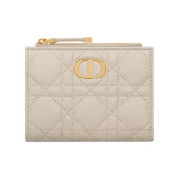 DIOR Caro Calfskin Wallet Women's Beige & Mint Green