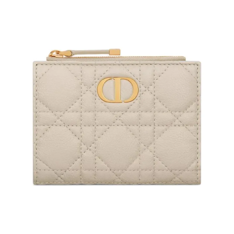 DIOR Caro Calfskin Wallet Women's Beige & Mint Green-0