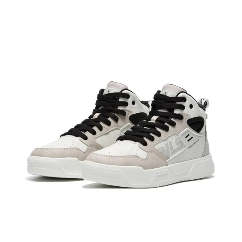 QIAODAN Anti-Slip Wear-Resistant High-Top Skateboard Shoes Men's Black White Gray-1