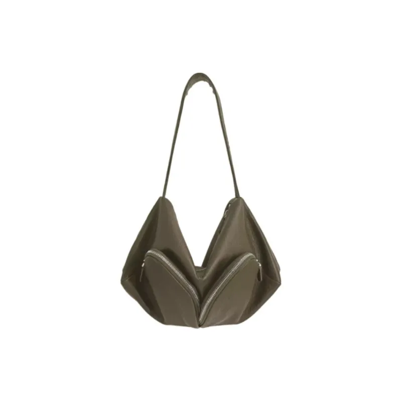 SUREN Sheepskin Shoulder Bag Medium Size Women's Classic Black/Olive Green-4