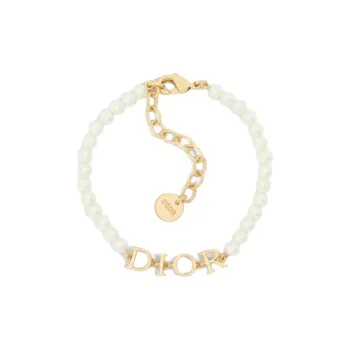 DIOR Gold Plated, Metal, Resin, Pearl Bracelets Unisex White
