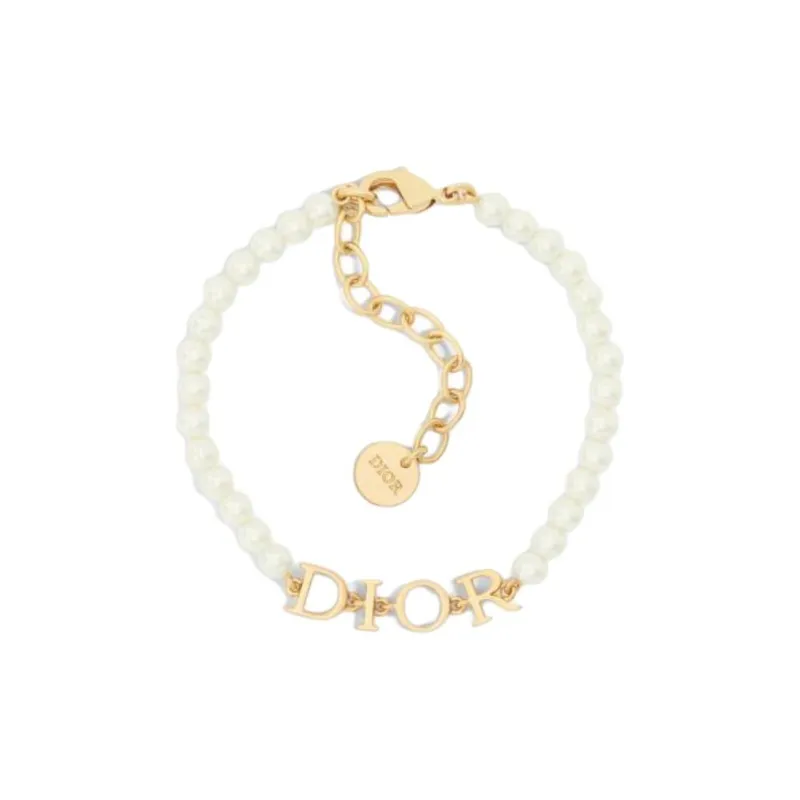 DIOR Gold Plated, Metal, Resin, Pearl Bracelets Unisex White-0