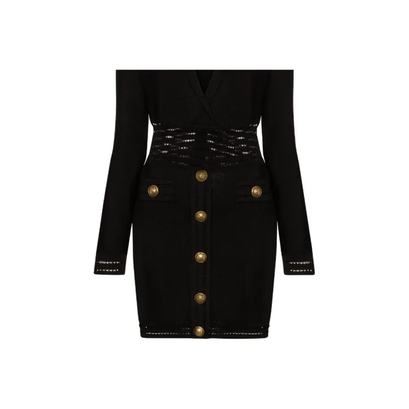 BALMAIN Long Sleeved Dress Women's Black-3