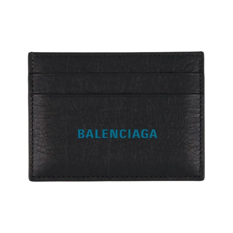 Balenciaga Calfskin Card Holder Card Holder Men's Black & Sky Blue-0