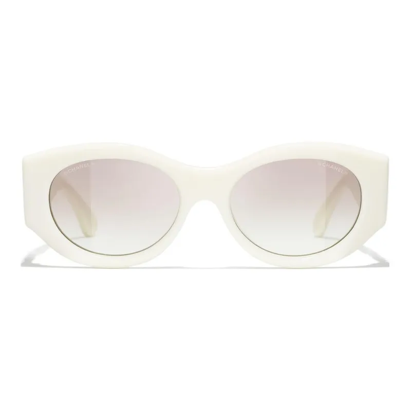 CHANEL Acetate Irregular Shape Sunglasses Women's White-0