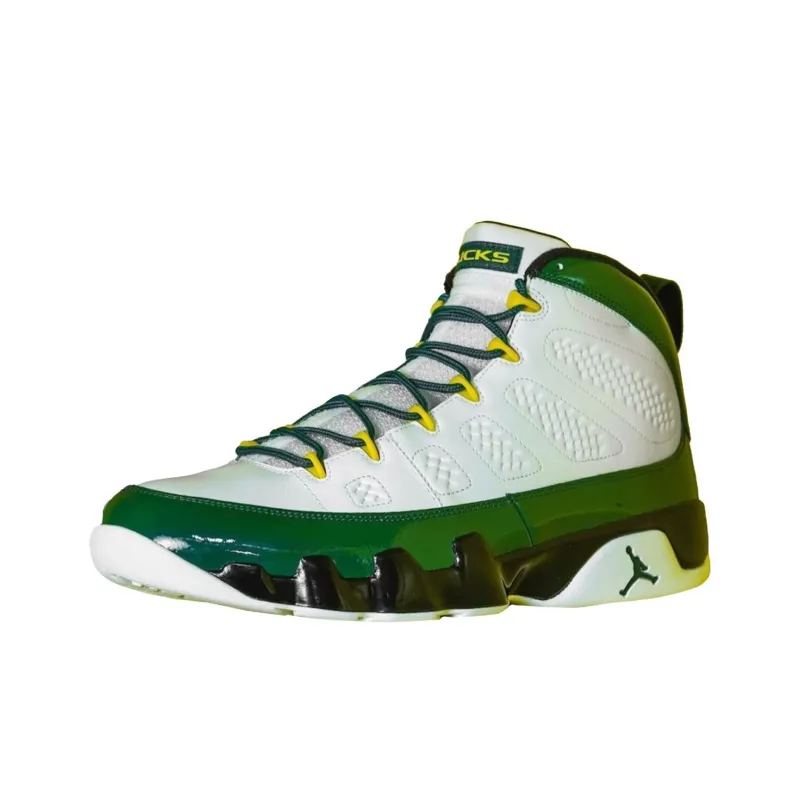 Jordan Air Jordan 9 Anti-Slip Wear-Resistant Mid-Top Basketball Shoes Unisex White Green-0