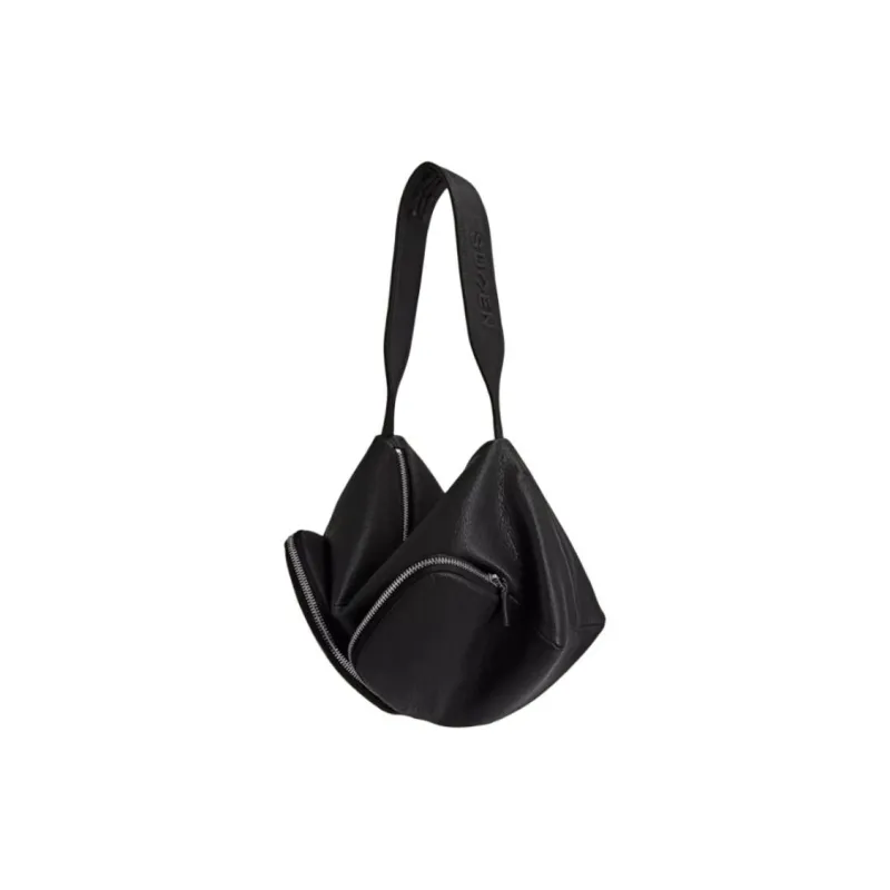 SUREN Sheepskin Shoulder Bag Medium Size Women's Classic Black/Olive Green-1