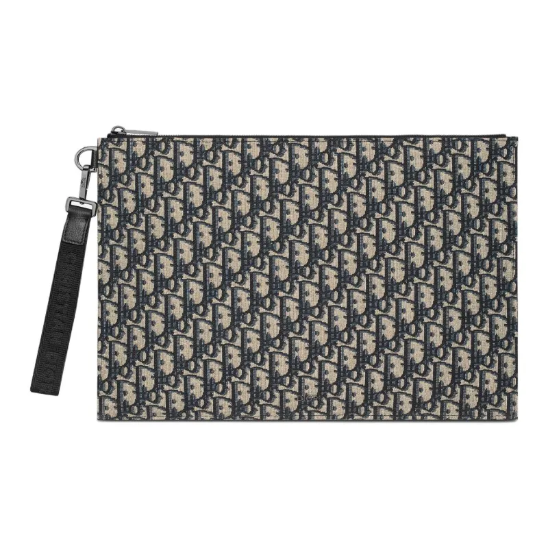 DIOR OBLIQUE Cotton Clutch Men's Beige & Black-1