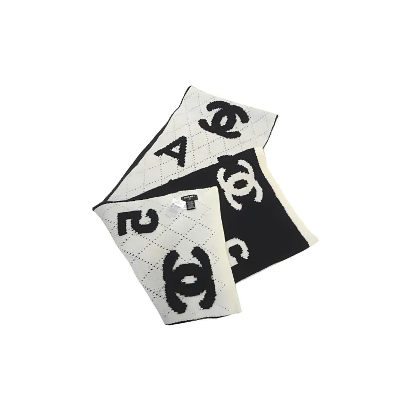 CHANEL Knit Scarves Women's Black White-1