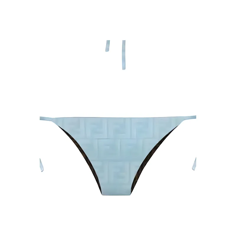 FENDI Jacquard Ff Motif Two Piece Swimsuit Light Blue-4
