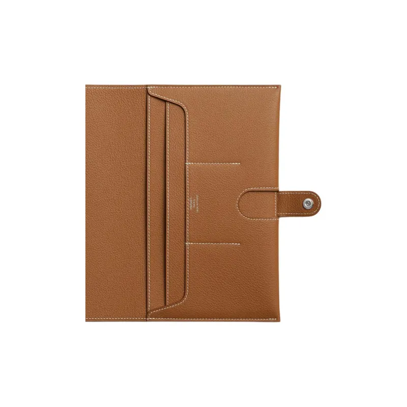 HERMES Evercolor Leather Wallets Card Holders Women's Gold Brown-2