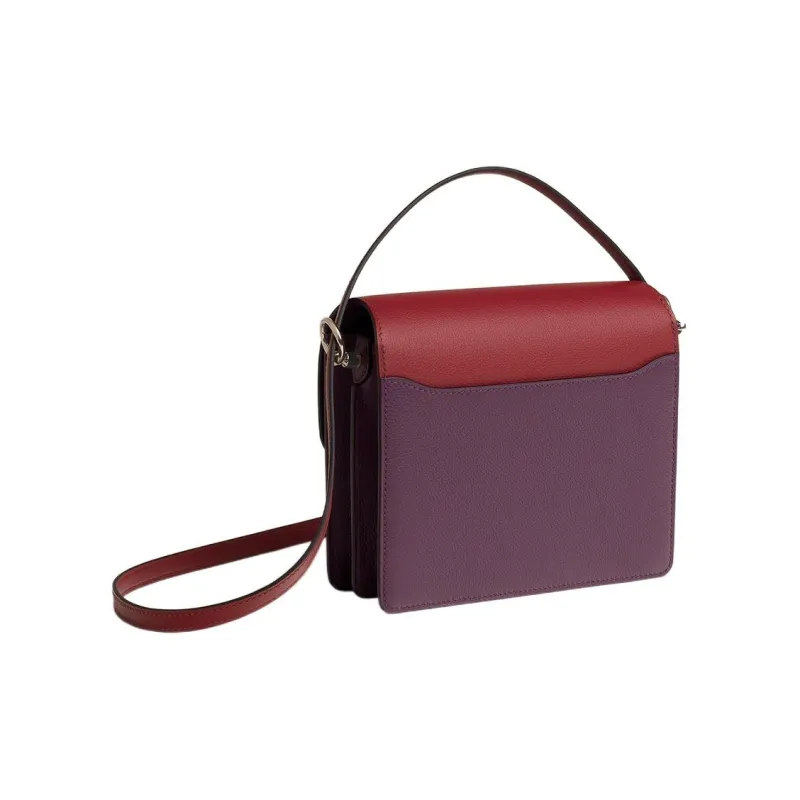 HERMES Roulis Evercolor Calfskin Shoulder Bag, Crossbody Bag Mini Women's Blackcurrant Purple & Garnet Red-2