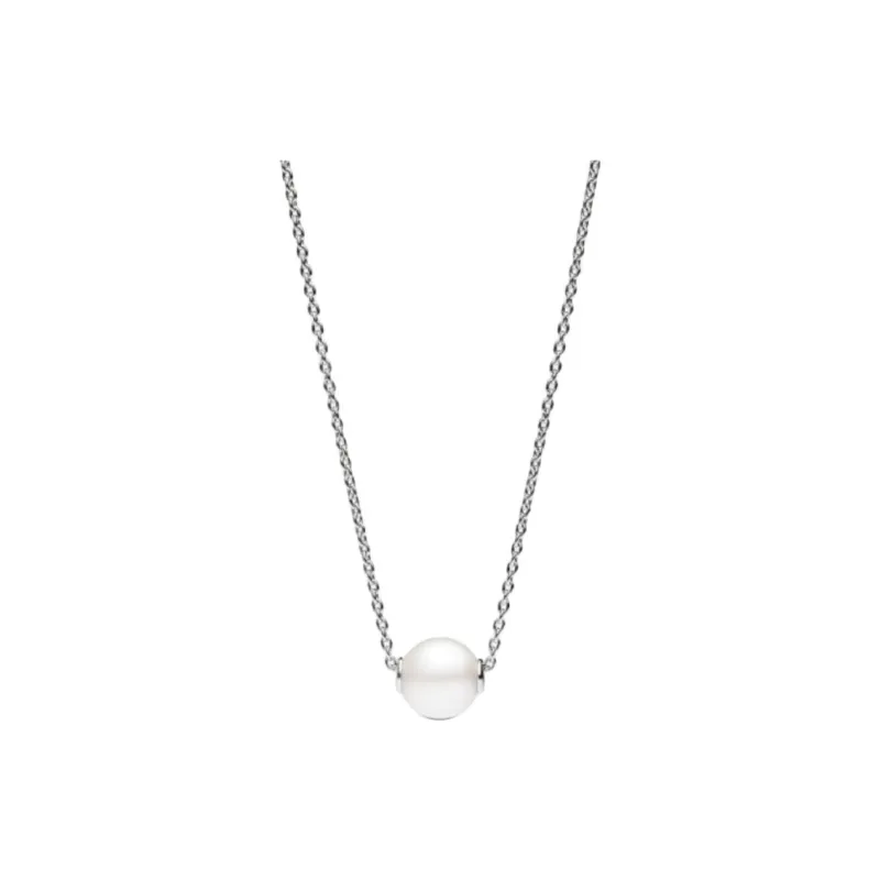 Pandora 925 Silver Pearl Synthetic Cubic Zirconia Necklaces Women's Silver-0
