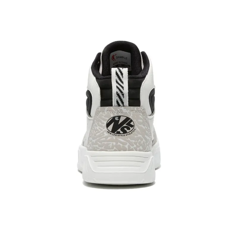 QIAODAN Anti-Slip Wear-Resistant High-Top Skateboard Shoes Men's Black White Gray-3