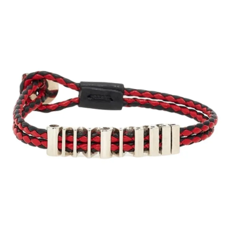 FERRAGAMO Cow Leather Metal Wristbands Men's Red-1