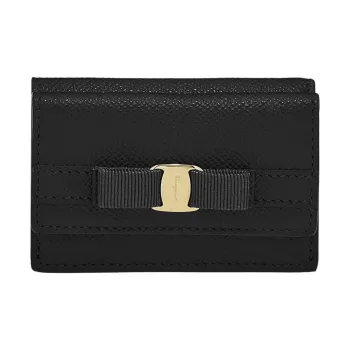 FERRAGAMO Embossed Calfskin Wallet Women's Black
