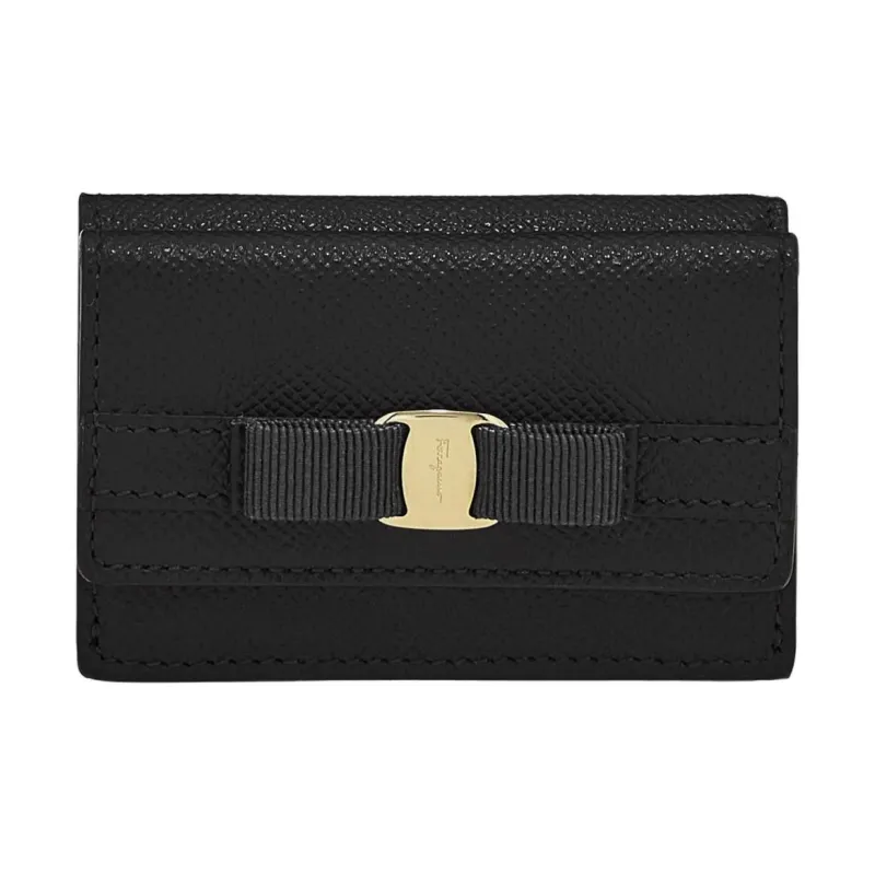 FERRAGAMO Embossed Calfskin Wallet Women's Black-0