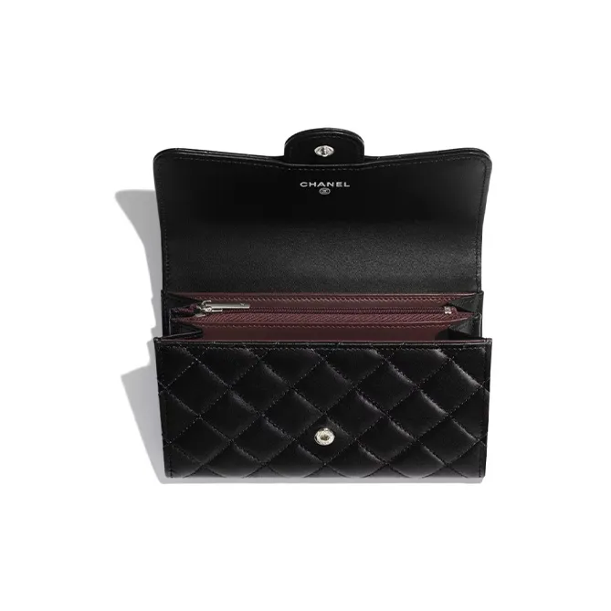 CHANEL Lambskin Flap Wallet Women's Black-2