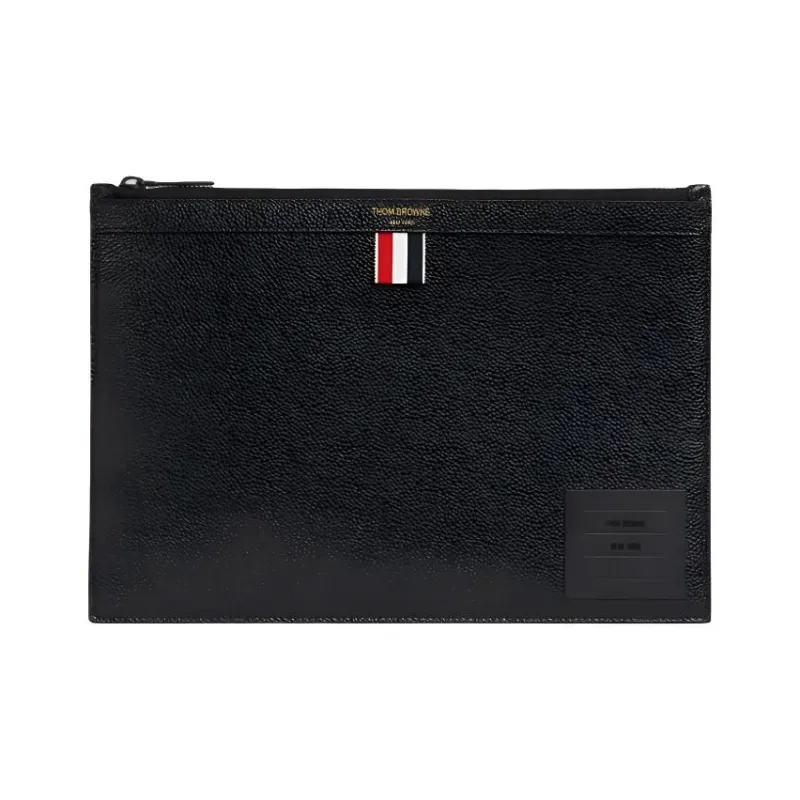 THOM BROWNE· Pebbled Leather Clutch Small Size Men's Black-0