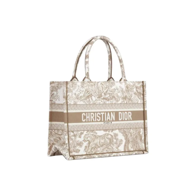DIOR BookTote Cotton Tote Bag, Shopping Bag, Handbag Medium Size Women's Beige-1