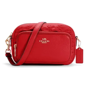 COACH Court Leather With Nylon Shoulder Bag Crossbody Bag Small Size Women's Red