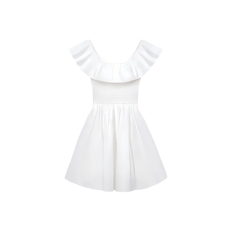 Mu Xiao Xin Short Sleeved Dress Women's White-0