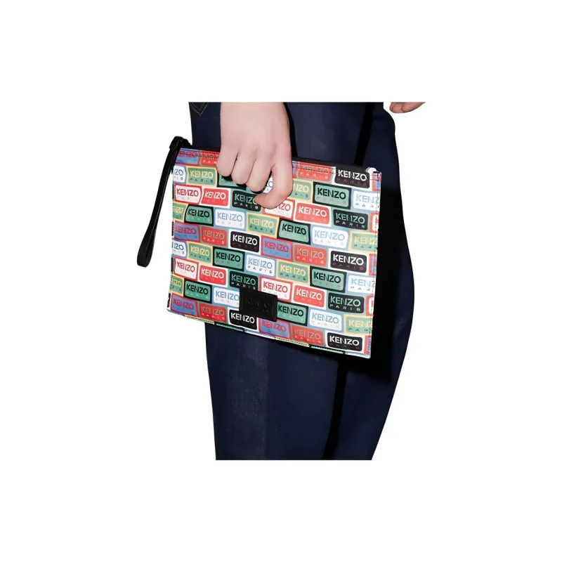 KENZO Leather Detail Clutch Large Size Unisex Green-2