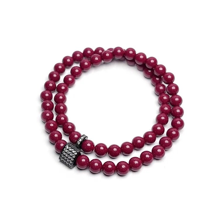 MOUNTAINS AND MANS Cinnabar New Chinese Style Stackable Good Luck Beaded Bracelet Unisex-10
