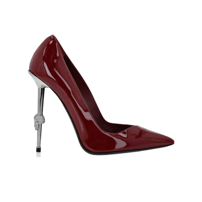 PHILIPP PLEIN Asymmetric Decolette Slim Heel High Heels 12cm Women's Bordeaux Red-1
