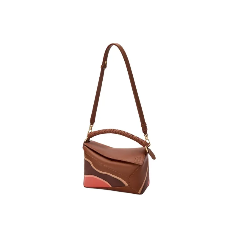 LOEWE Puzzle Calfskin Shoulder Bag, Crossbody Bag, Handbag Trumpets Women's Brown & Parrot Pink-1