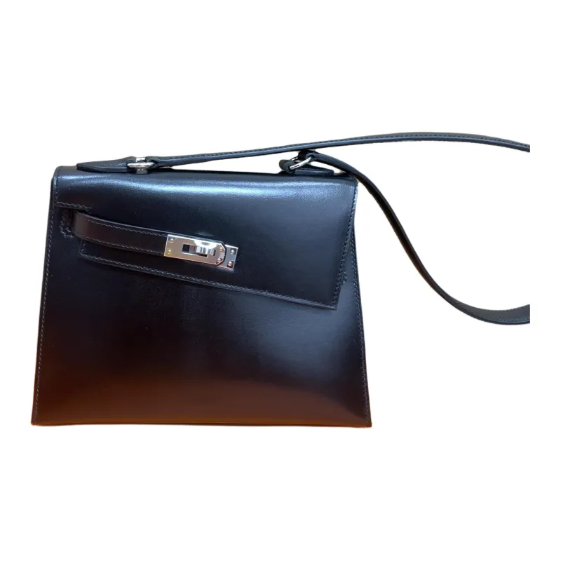 HERMES Kelly Box Calfskin Kelly Bag, Crossbody Bag, Shoulder Bag Women's 89 Noir Black-1