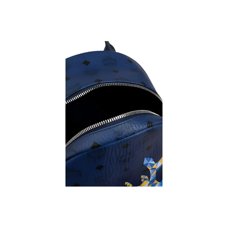 MCM Stark Visetos Canvas Backpack Medium Size Men's Blue-3