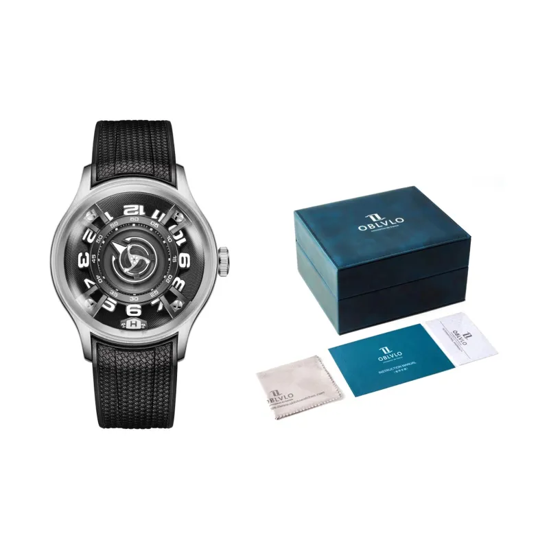 OBLVLO Mechanical Movement Watch Unisex Black Dial-8