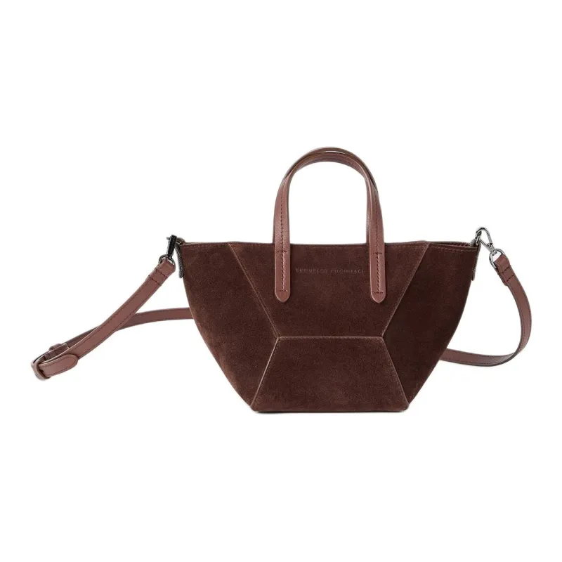 Brunello Cucinelli Suede One Shoulder Handbag Mini Women's Dark Purple Red-0