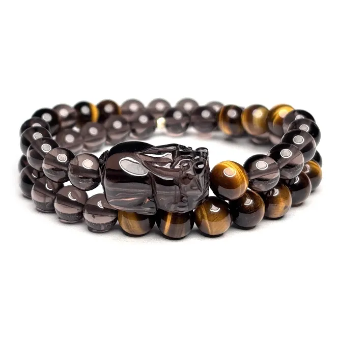 MOUNTAINS AND MANS Obsidian New Chinese Style Stackable Good Luck Beaded Bracelet Men's-4