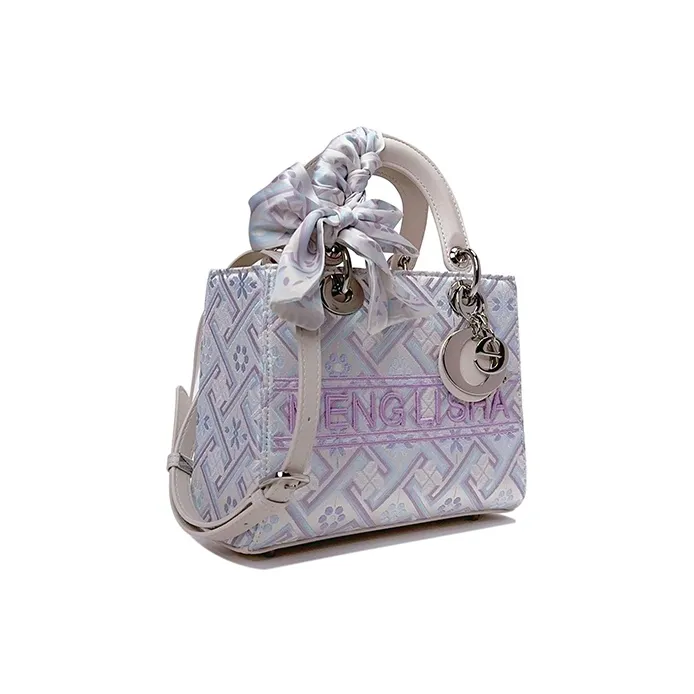 ESNSY Zhuangjin Lady Dior Bag, Shoulder Bag, Crossbody Bag, Handbag Women's Silver Purple/Pure White-4