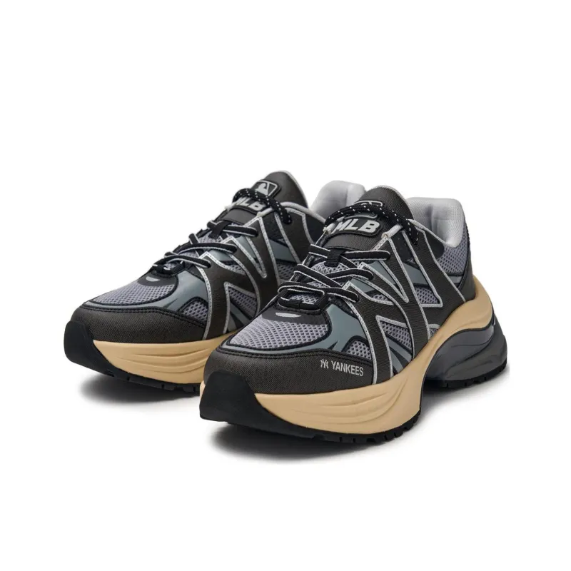 MLB New York Yankees Anti Slip Wear Resistant Low Top Chunky Sneakers Unisex Black Gray Color-2