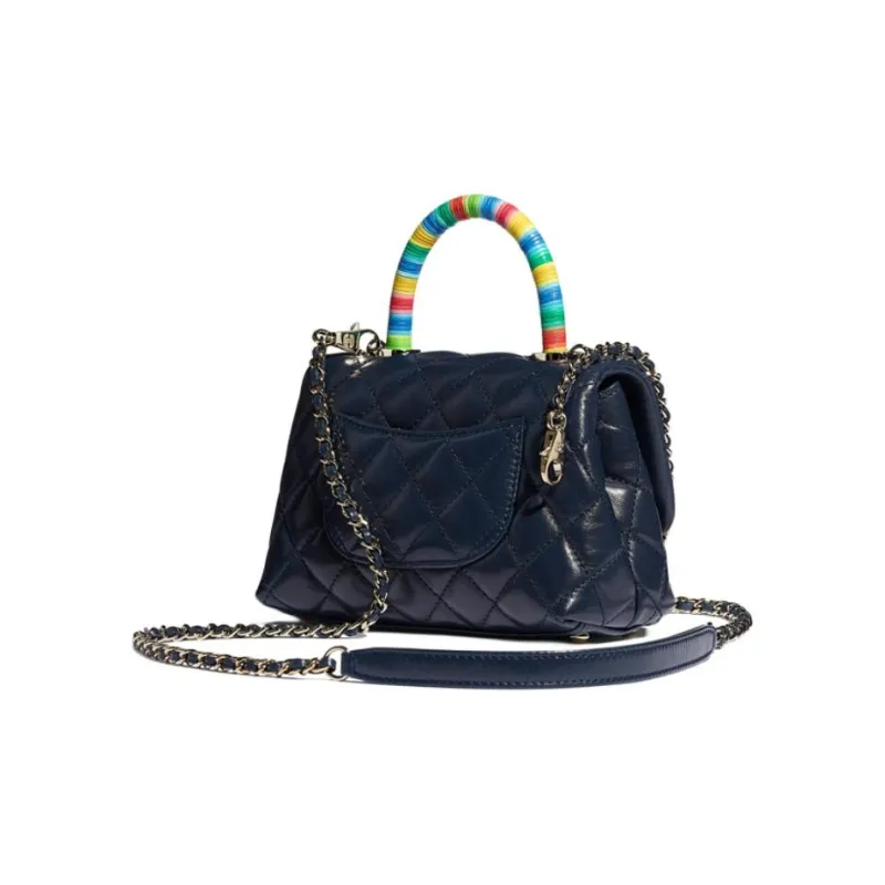 CHANEL Coco Handle Lambskin & Metal Flap Bag, Chain Bag, Handbag, Shoulder Bag Mini Women's Marine Blue-1