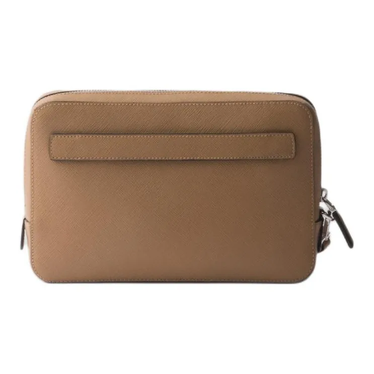 PRADA Saffiano Calfskin Clutch Men's Caramel-2