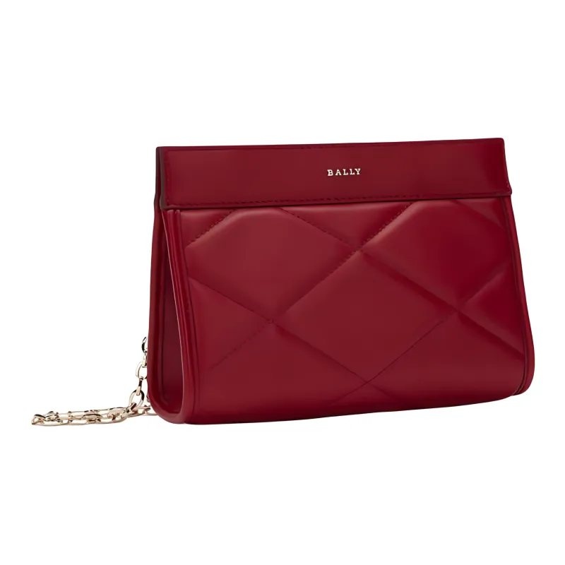 BALLY Sheepskin Wrist Bag Clutch Medium Size Women's Red-1