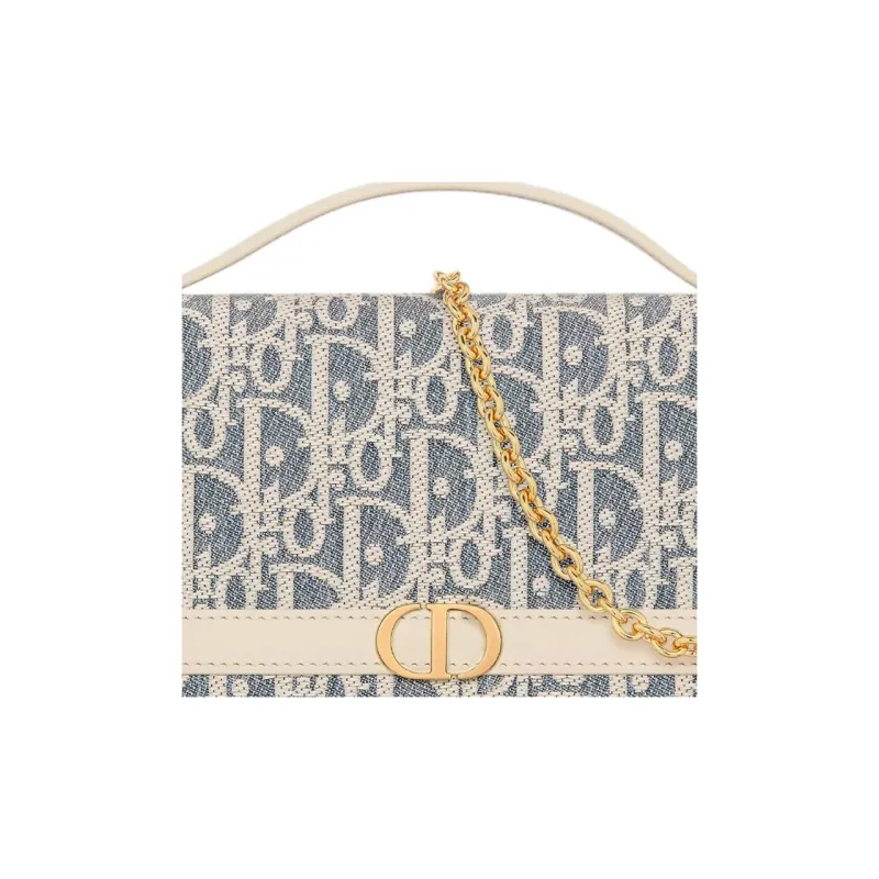 DIOR 30 Montaigne Cigale Cotton With Calfskin Shoulder Bag, Crossbody Bag, Handbag Women's Blue & Light Cookie Brown-5