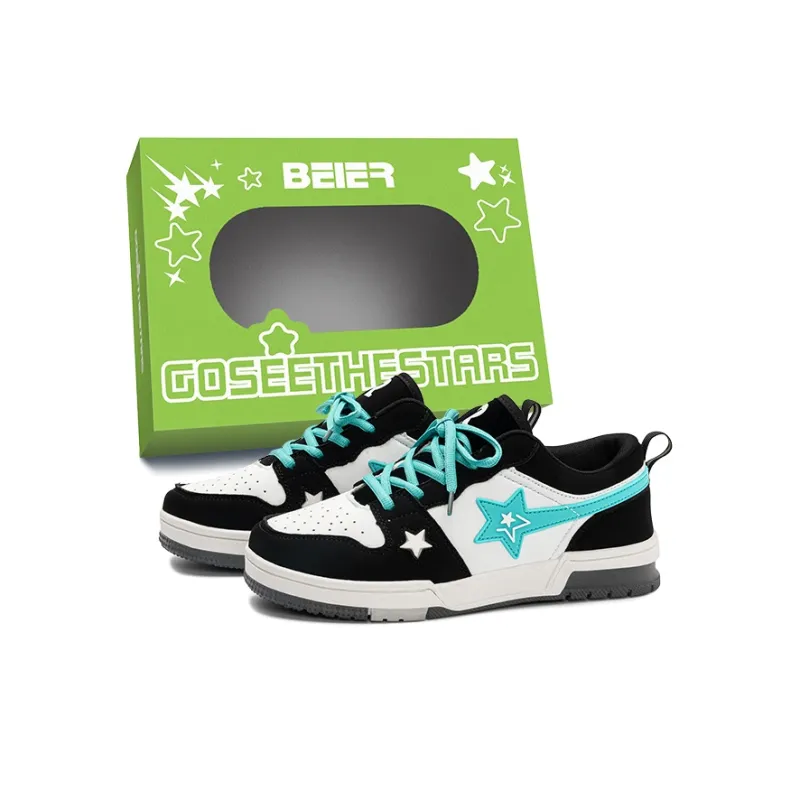 BEIER Stars Collection Durable Lightweight And Breathable Low Top Skateboard Shoes Unisex Black White-24